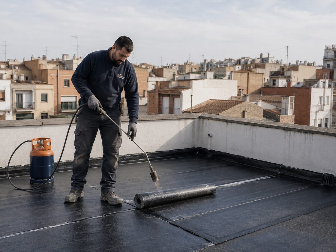 Aplicación de impermeabilización en cubierta plana en Sabadell