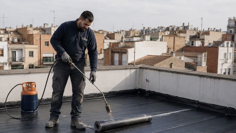 Impermeabilización de terrado comunitario en edificio de Sabadell